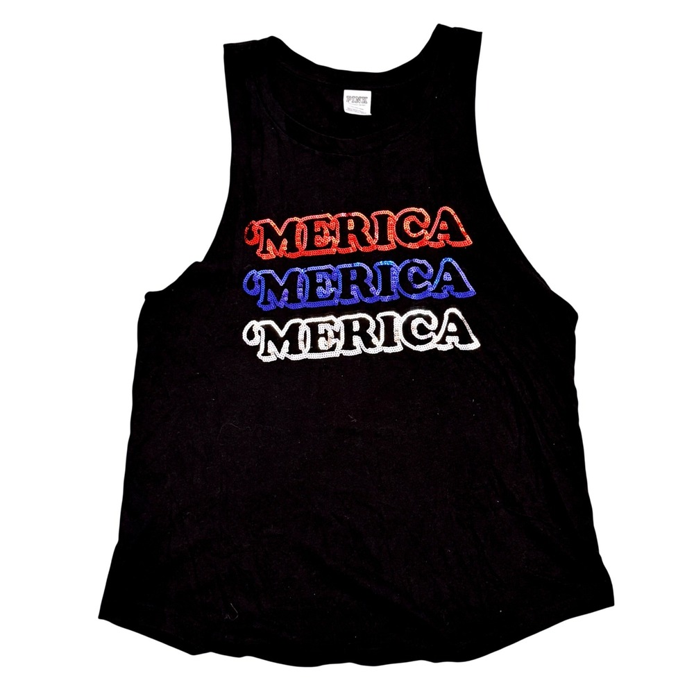 NWOT PINK Victoria's Secret America Sequin Tank Top LG USA 4th of July Patriotic